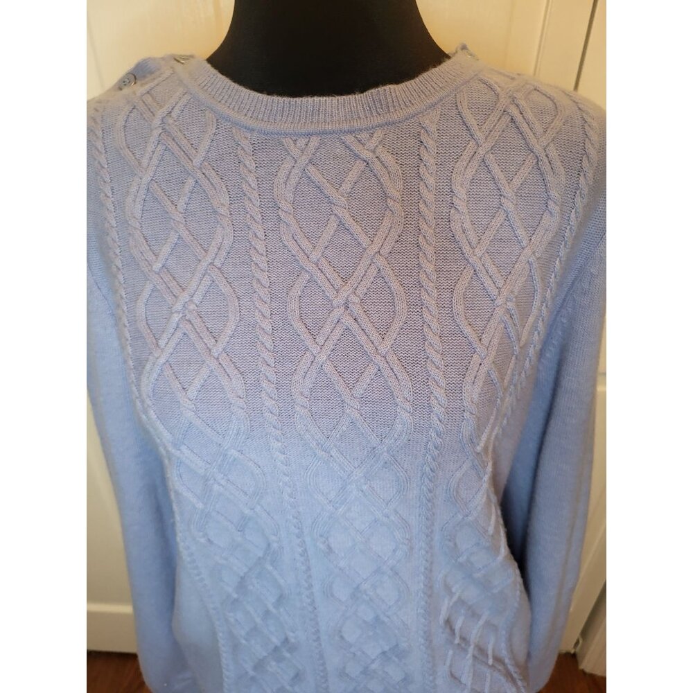 Baby Blue Cable Knit Sweater  Talbots L Old Money Soft Cozy Preppy Classic - Picture 4 of 9